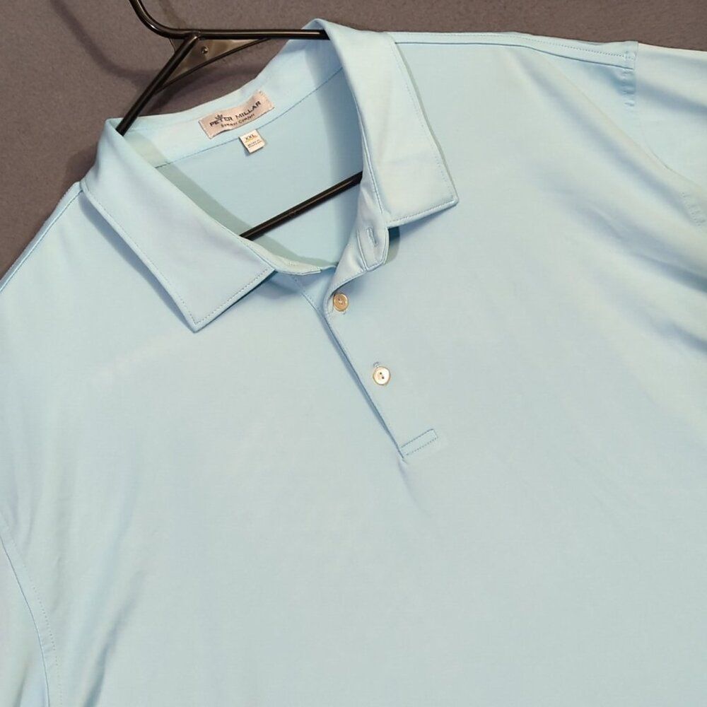 Peter Millar Shirt Men's XXL Light Blue Summer Comfort Polo Embroidered Sleeve